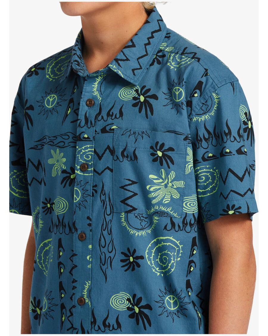 クイックシルバー ボーイズ 8-16 ラディカル タイムズ 半袖シャツ - エーゲ ブルー ラディカル タイムズ SS