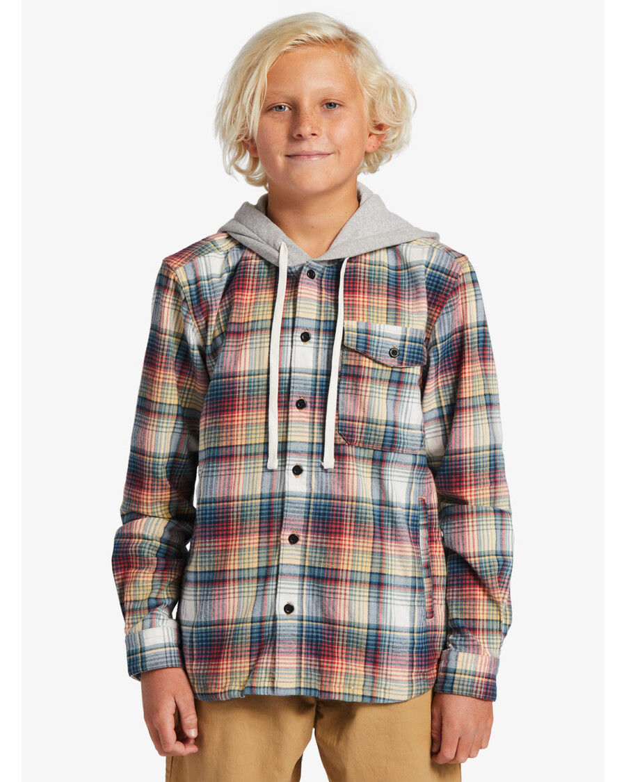 Quik Silver Boys 8-16 Briggs Hooded Long Sleeve Flannel Shirt Shirt - Mineral Red Briggs Flannel