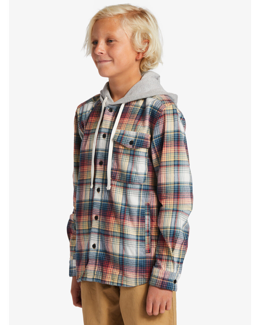 Quik Silver Boys 8-16 Briggs Hooded Long Sleeve Flannel Shirt Shirt - Mineral Red Briggs Flannel