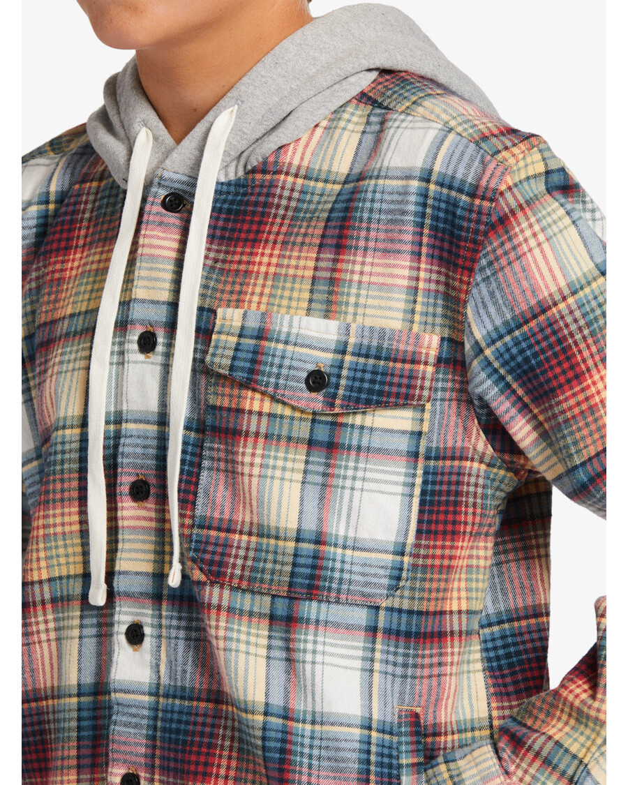 Quik Silver Boys 8-16 Briggs Hooded Long Sleeve Flannel Shirt Shirt - Mineral Red Briggs Flannel