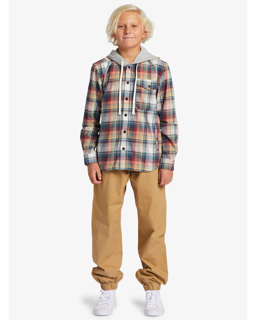 Quik Silver Boys 8-16 Briggs Hooded Long Sleeve Flannel Shirt Shirt - Mineral Red Briggs Flannel