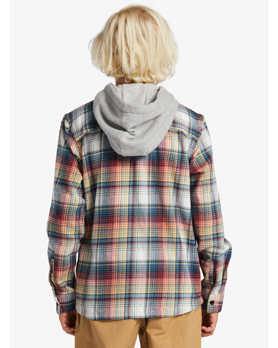 Quik Silver Boys 8-16 Briggs Hooded Long Sleeve Flannel Shirt Shirt - Mineral Red Briggs Flannel