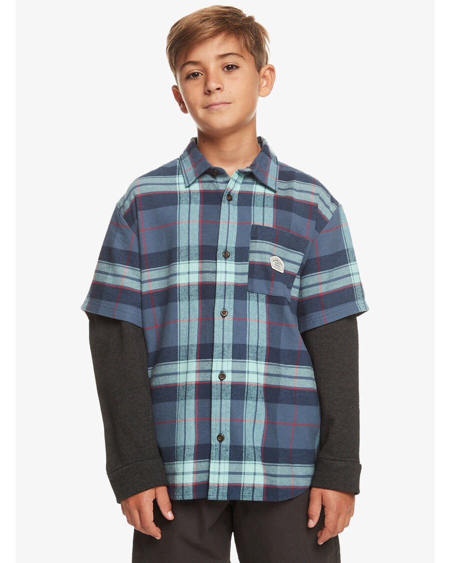 Quik Silver Boys 8-16 Check This Up Oversized Long Sleeve Shirt - Naval Academy