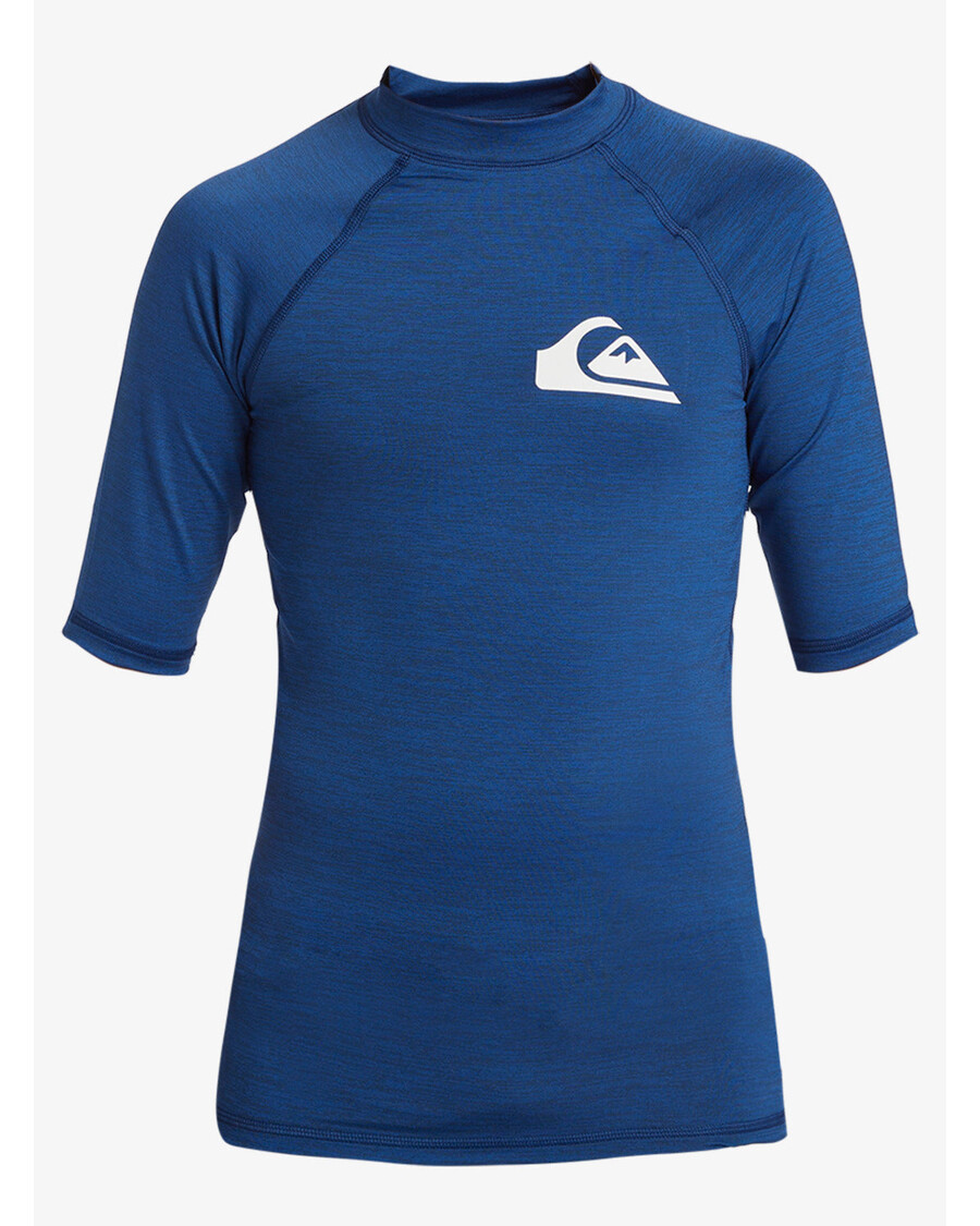 Rashguard De Manga Corta Quik Silver Para Niños De 8 A 16 Años De Uso Diario Con Protección Upf 50 - Azul Monaco Jaspeado