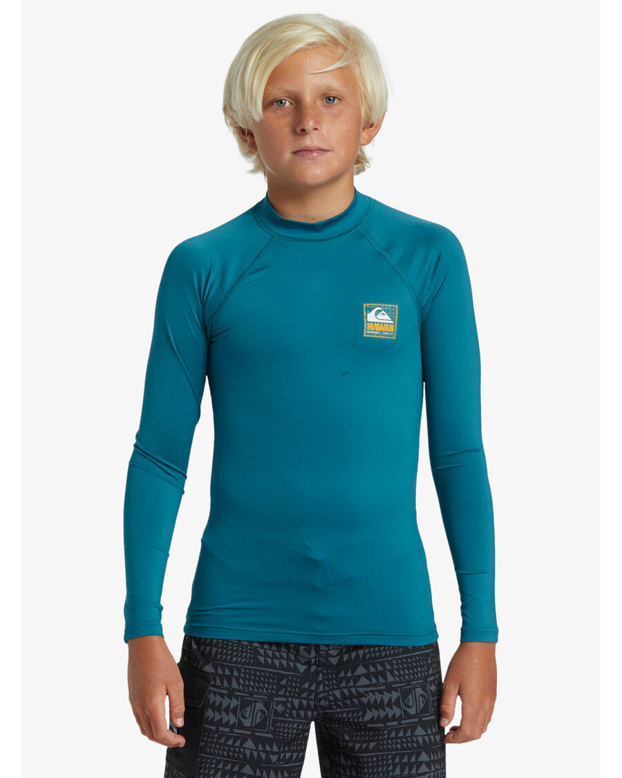 Quik Silver Boys 8-16 Hawaii Badge UPF50 Long Sleeve Rashguard -