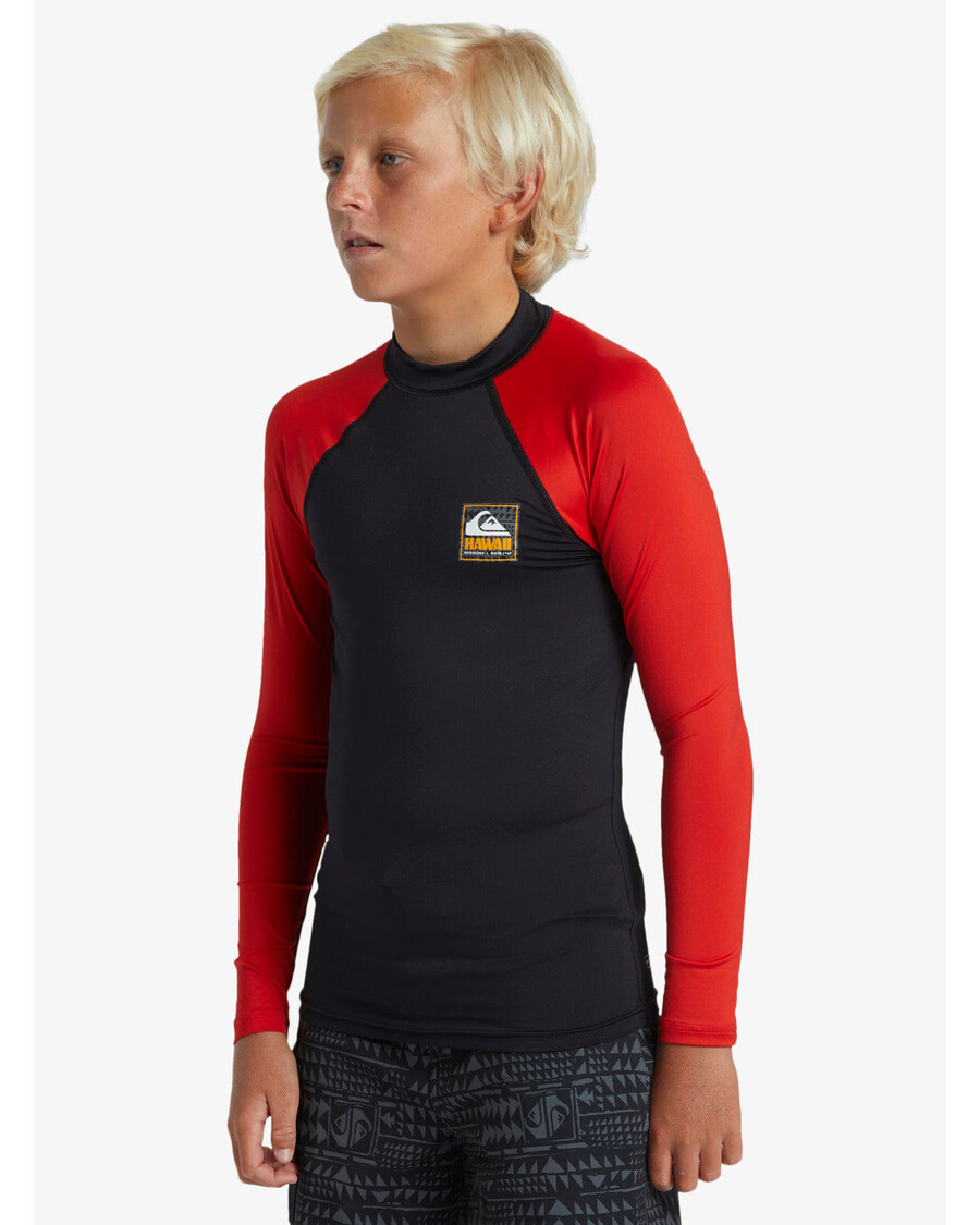 Quik Silver Boys 8-16 Hawaii Badge UPF50 Long Sleeve Rashguard -