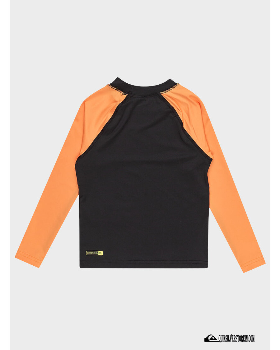 Rashguard De Manga Larga Quik Silver Para Niños De 2 A 7 Años De Uso Diario Con Protección Upf 50 - Negro/mandarina