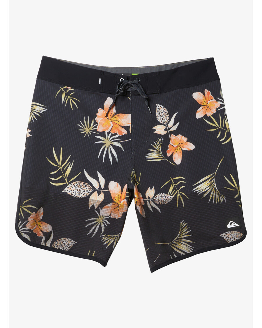 Quiksilver Highline Scallop 19" Boardshorts – Schwarzes Tropisches Blumenmuster SS