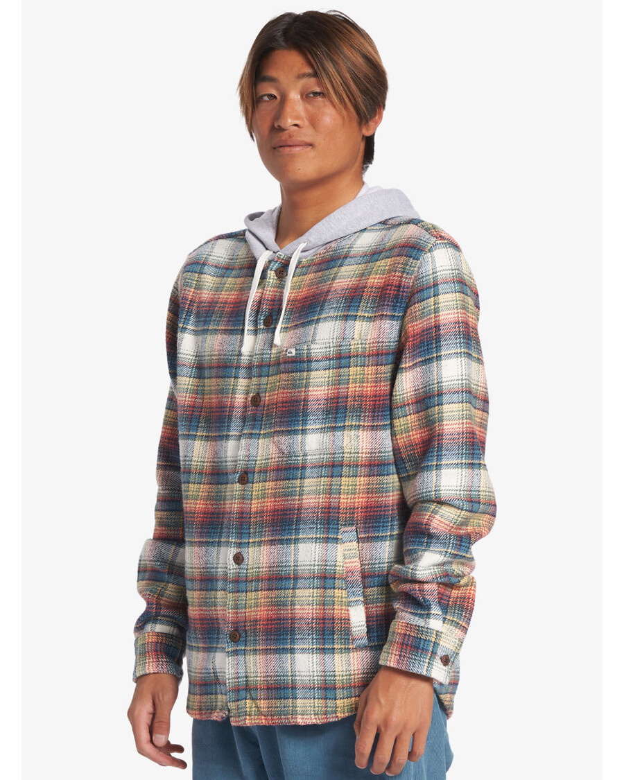 Quik Silver Briggs Hooded Flannel Long Sleeve Top - Mineral Red Briggs Flannel