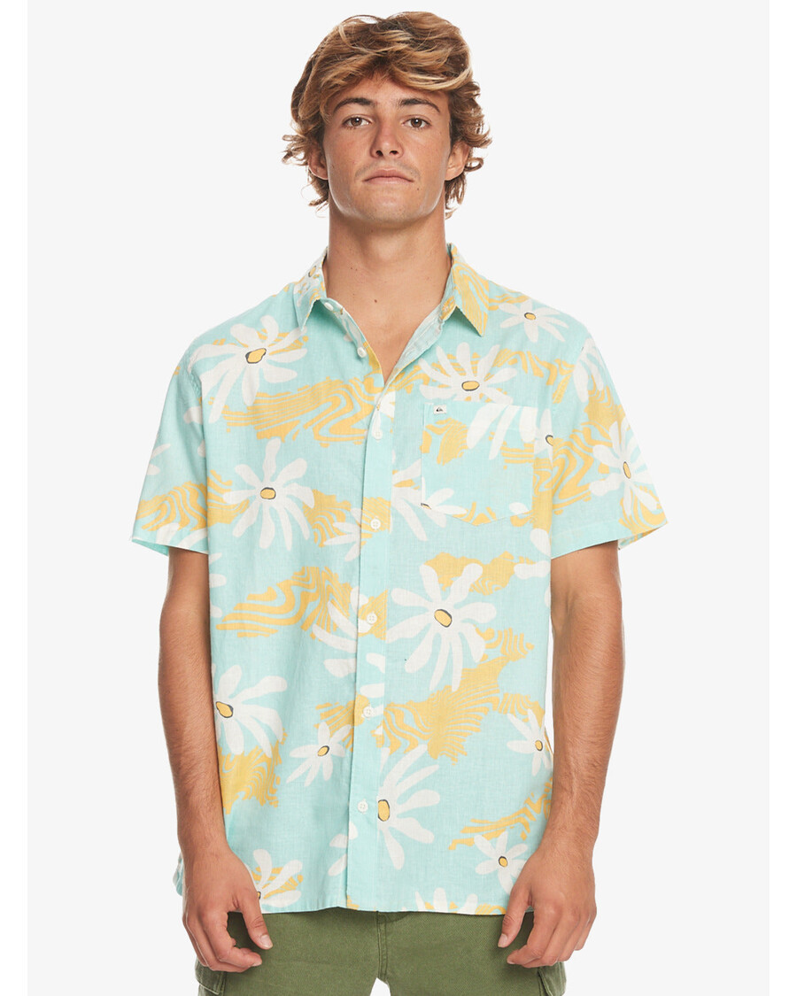 Quiksilver Trippy Cvetlična Srajca S Kratkimi Rokavi - Pastelno Turkizna Trippy