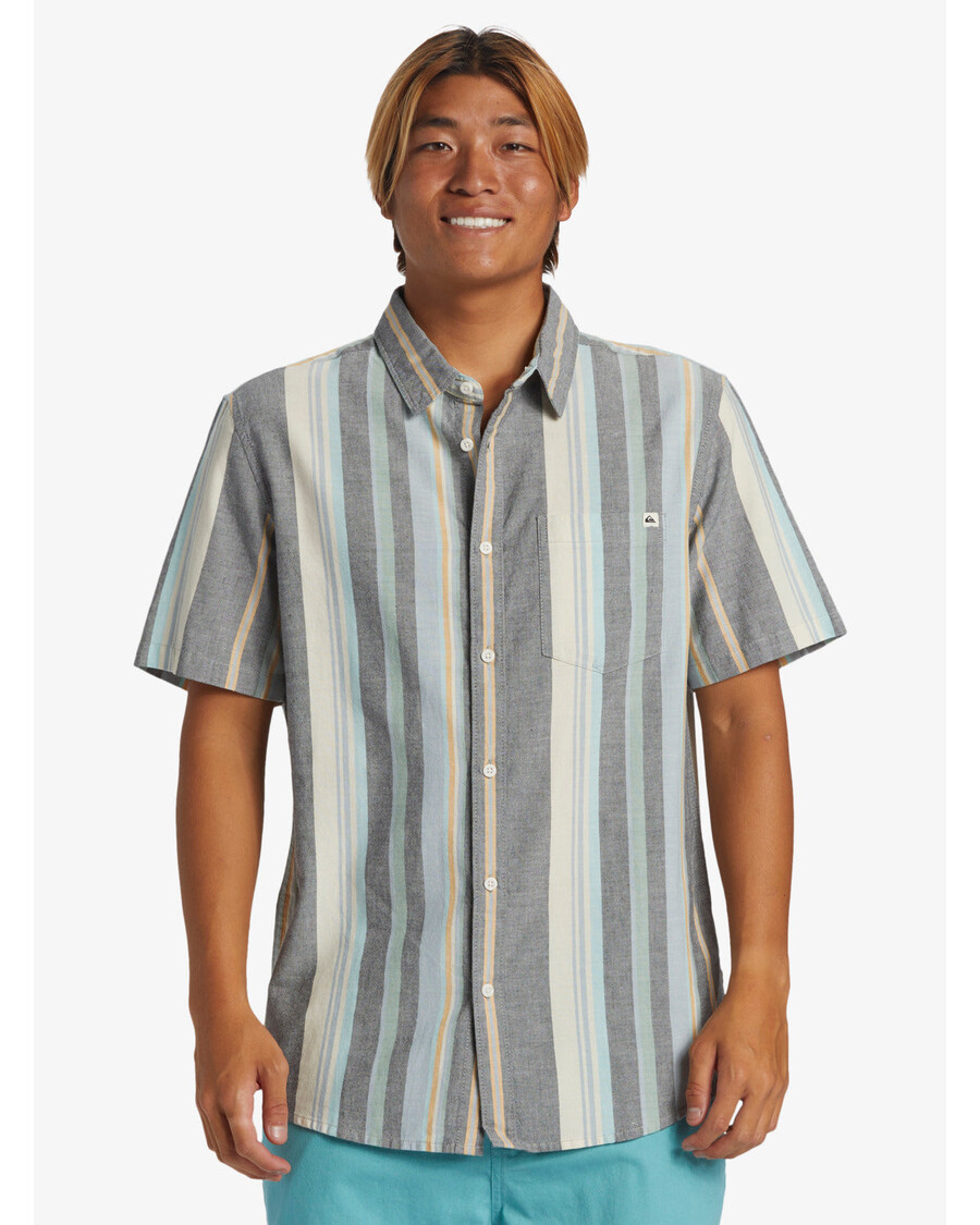 Quik ασημί ριγέ της Οξφόρδης κλασικό κοντομάνικο πουκάμισο - μαύρο ριγέ της Οξφόρδης Ss