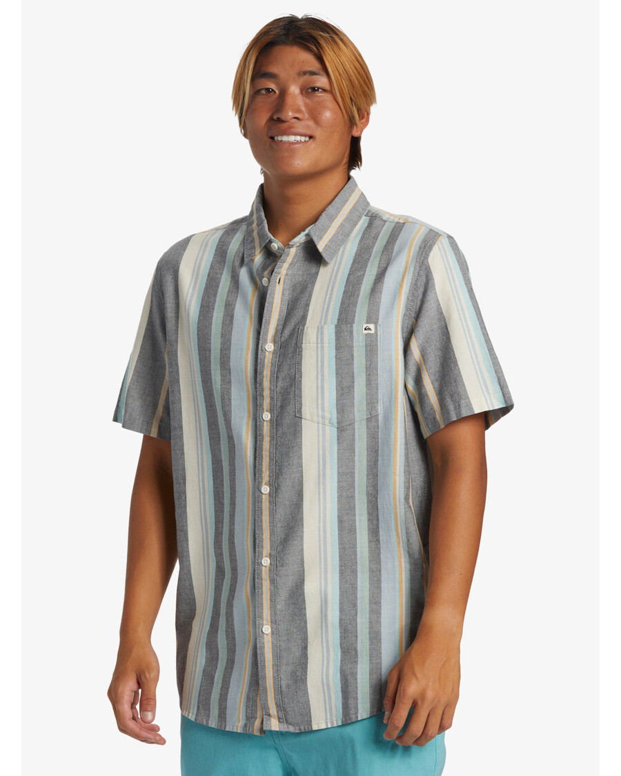 Quik ασημί ριγέ της Οξφόρδης κλασικό κοντομάνικο πουκάμισο - μαύρο ριγέ της Οξφόρδης Ss