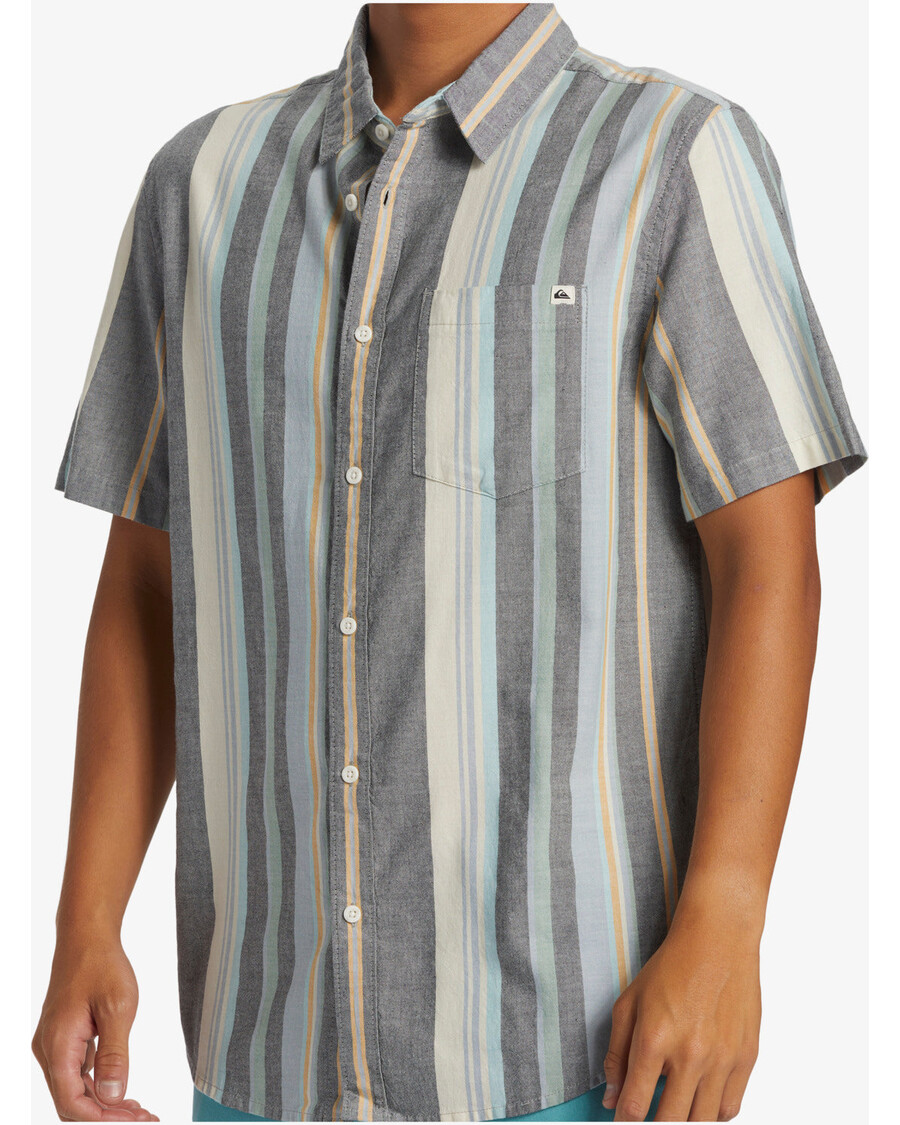 Quik ασημί ριγέ της Οξφόρδης κλασικό κοντομάνικο πουκάμισο - μαύρο ριγέ της Οξφόρδης Ss