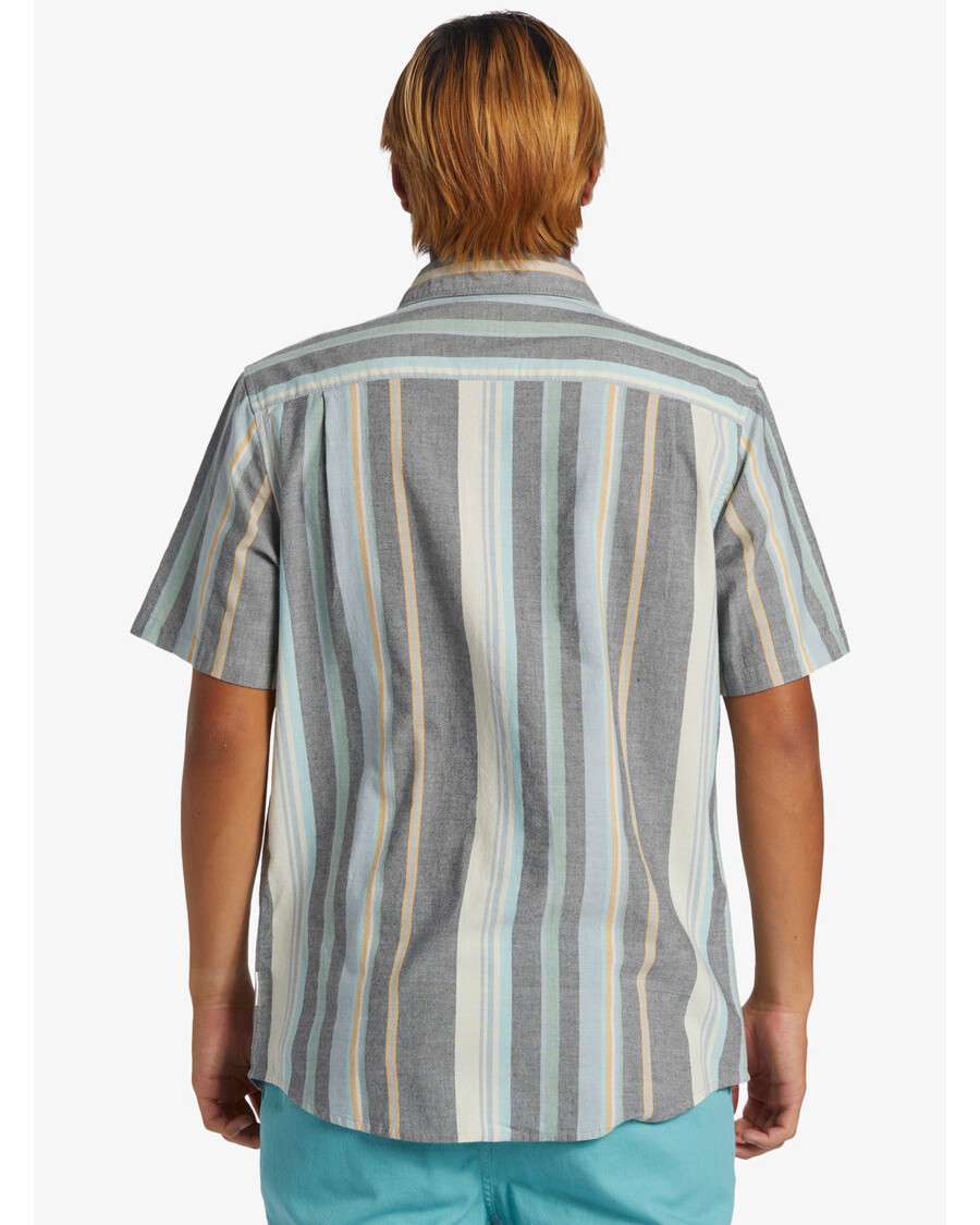 Quik ασημί ριγέ της Οξφόρδης κλασικό κοντομάνικο πουκάμισο - μαύρο ριγέ της Οξφόρδης Ss