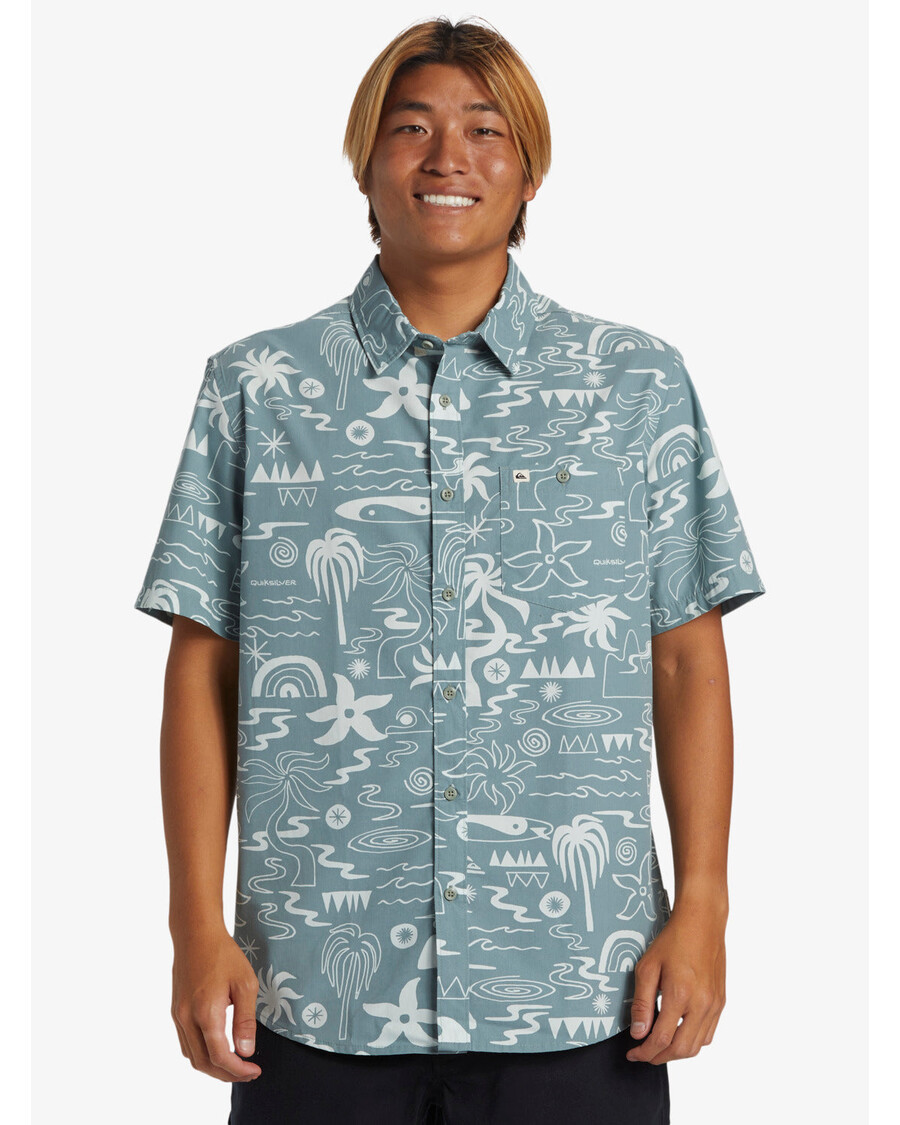Quik Silver Tropical Breeze Classic Short Sleeve Shirt - Cadet Grey Aop Ss Woven
