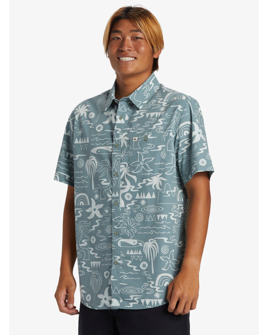 Quik Silver Tropical Breeze Classic Short Sleeve Shirt - Cadet Grey Aop Ss Woven