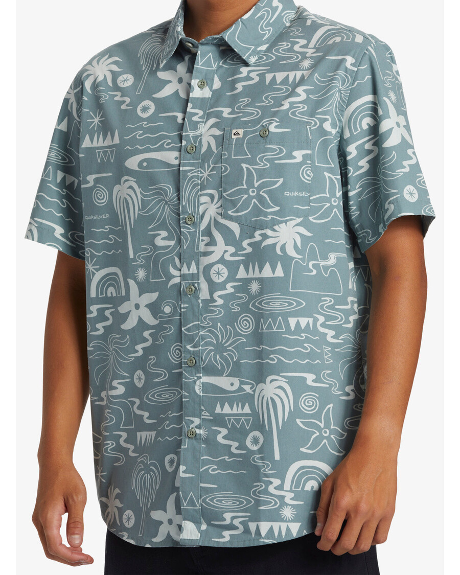 Quik Silver Tropical Breeze Classic Short Sleeve Shirt - Cadet Grey Aop Ss Woven