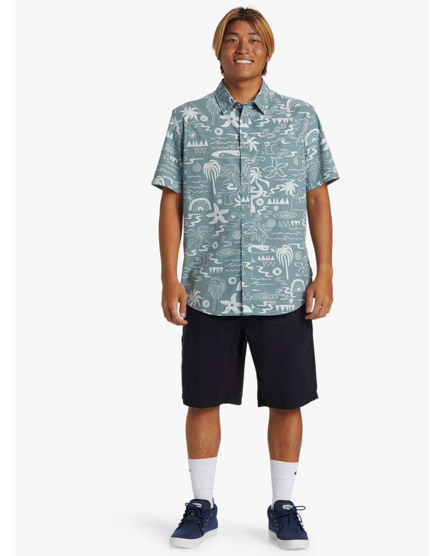 Quik Silver Tropical Breeze Classic Short Sleeve Shirt - Cadet Grey Aop Ss Woven