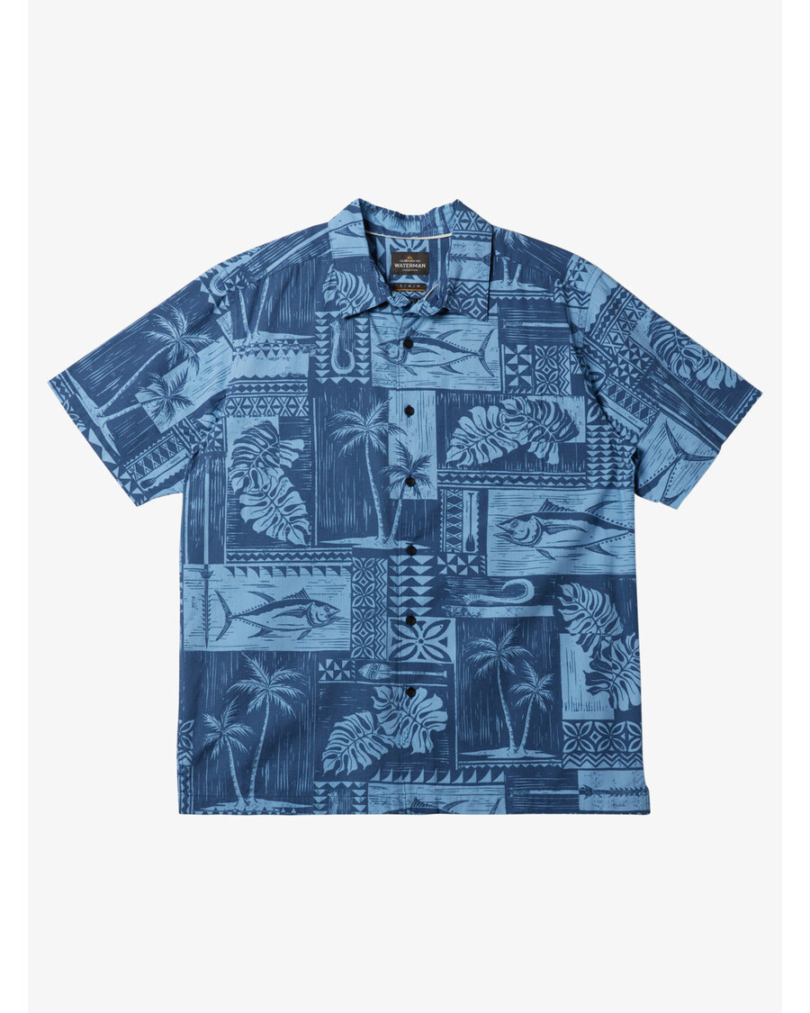 Quiksilver Vodník S Tuniakovou Palmovou Košeľou - Práporčík Modrý Tuniakový Dlaň Tkaný