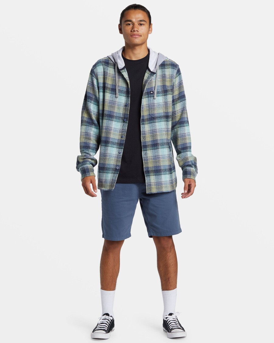 Фланелевая рубашка с длинными рукавами Quiksilver Sandbar — винтажная синяя рубашка Sandbar с капюшоном Fl