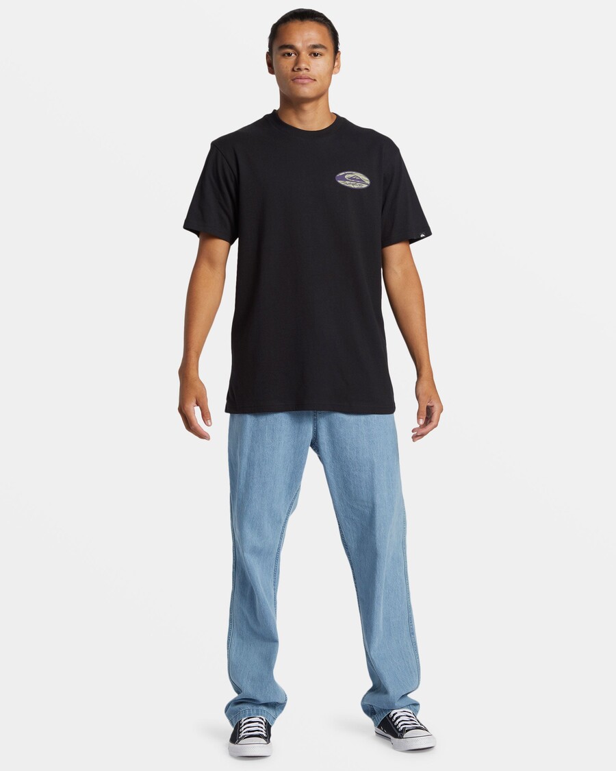 Quik Strieborné Retro Link Tričko - čierne