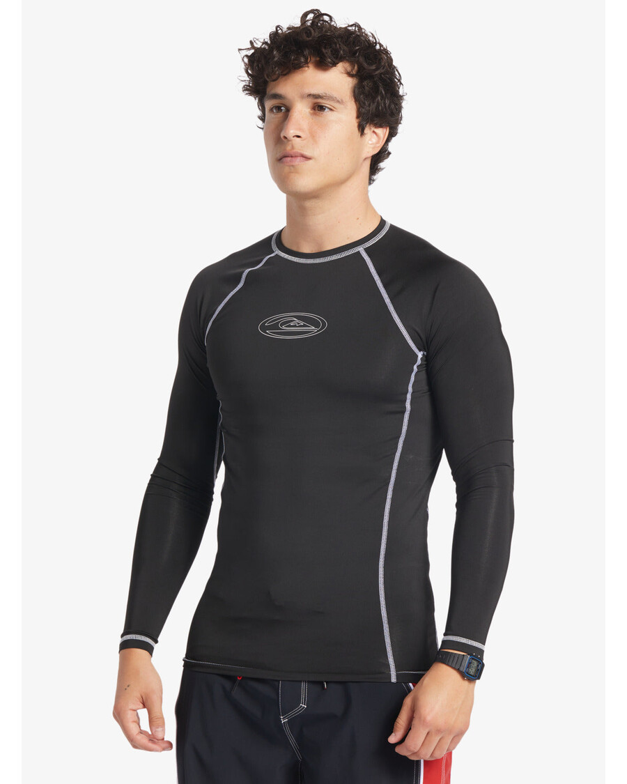 クイックシルバーサターンプロテクション長袖 UPF 50 ラッシュガード - ブラック