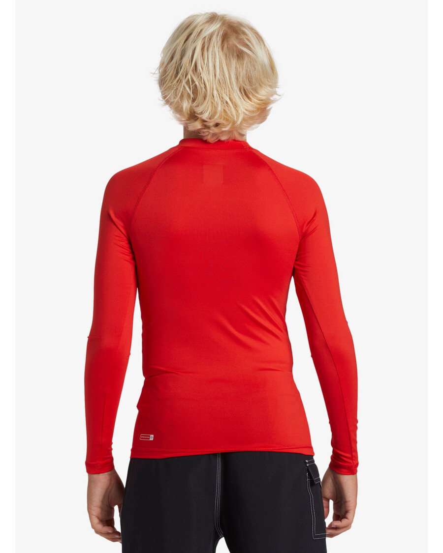 Quiksilver בנים 8-16 Saturn Upf 50 חולצת גלישה עם שרוול ארוך - אדום בסיכון גבוה