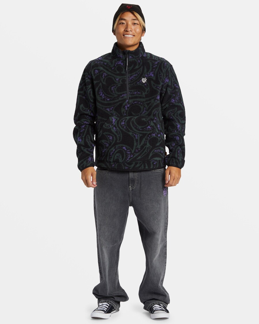 φούτερ Quiksilver υδράργυρο με μισό φερμουάρ - Sherpa υδραργύρου- μαύρο