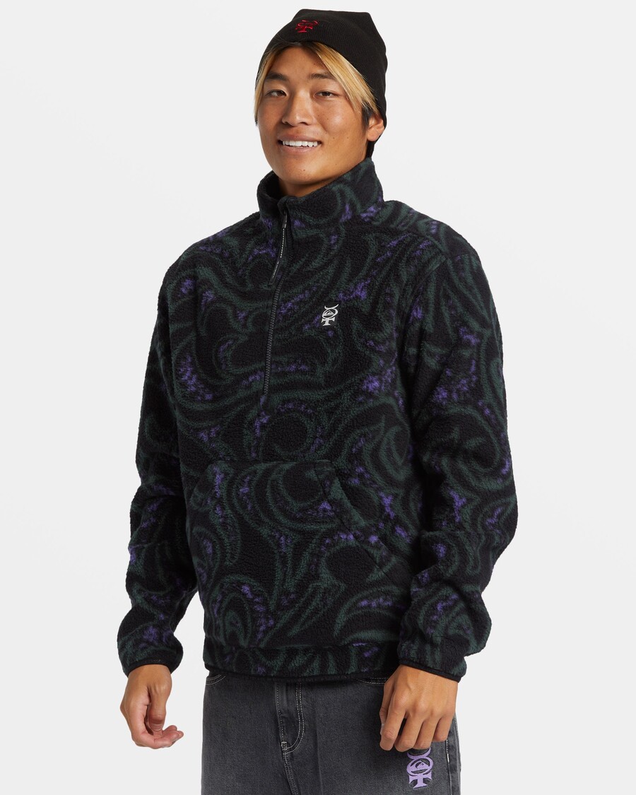 φούτερ Quiksilver υδράργυρο με μισό φερμουάρ - Sherpa υδραργύρου- μαύρο