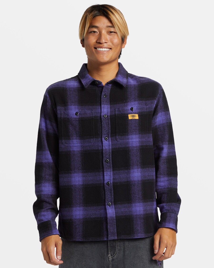 קוויקסילבר כספית חולצת פלנל עם שרוולים ארוכים - פלנל כחול כספית קורסיקני