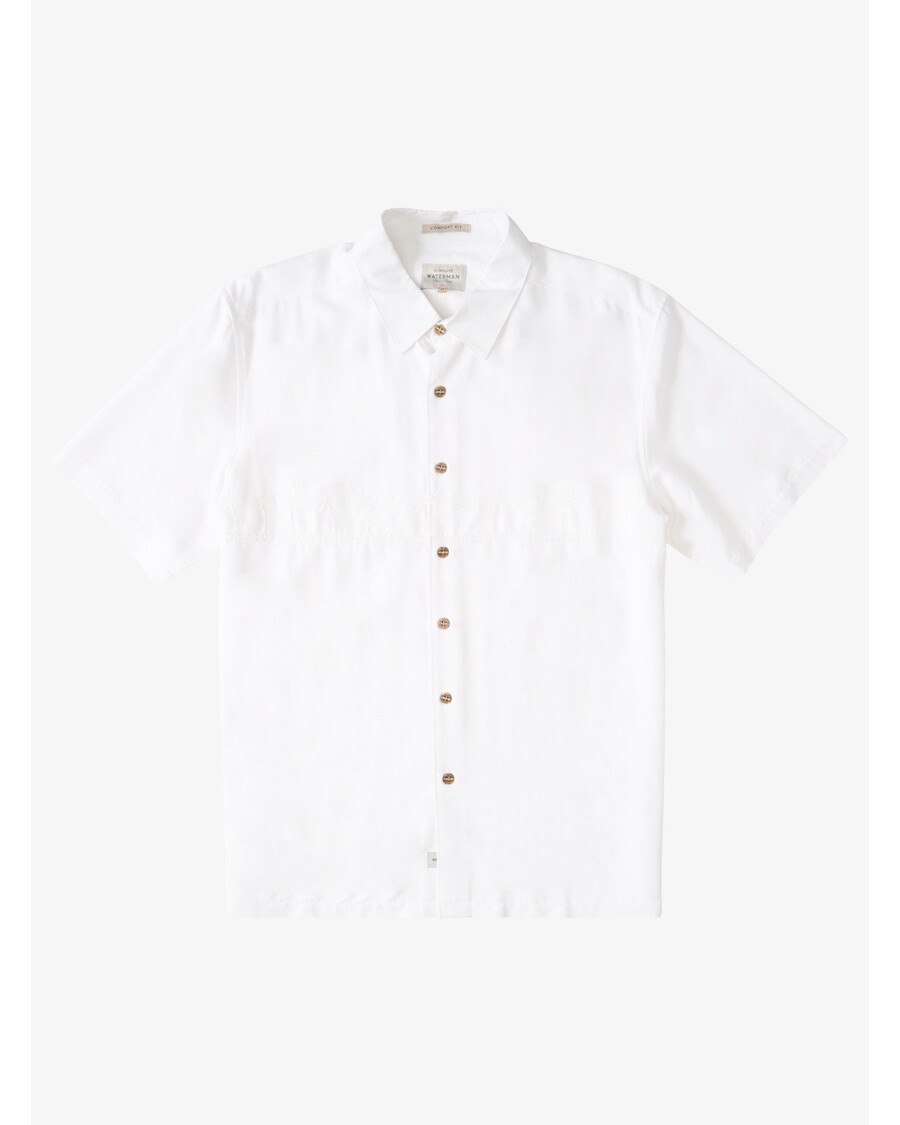 Camicia Antirughe Quiksilver Waterman Tahiti Palms Premium - Bianca
