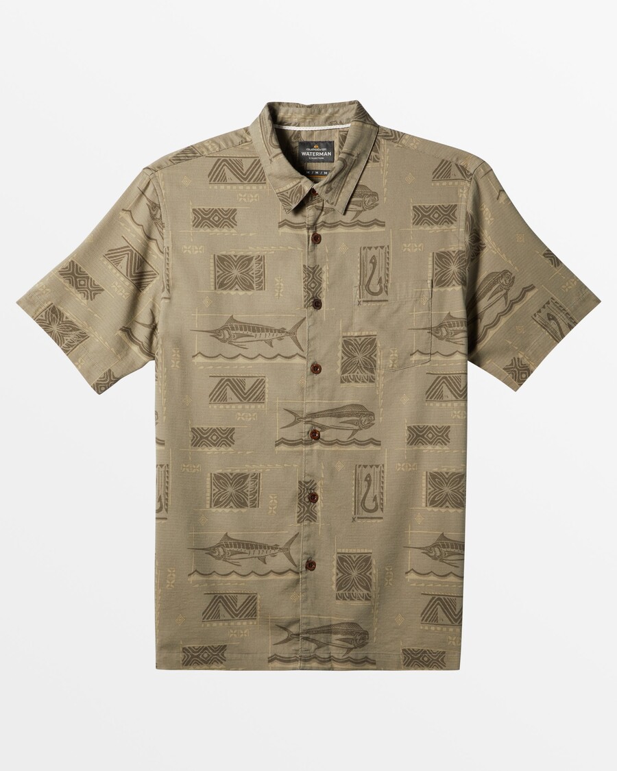Quiksilver Waterman Stor Blå Kortärmad Skjorta - Taupe Stor Blå Vävd