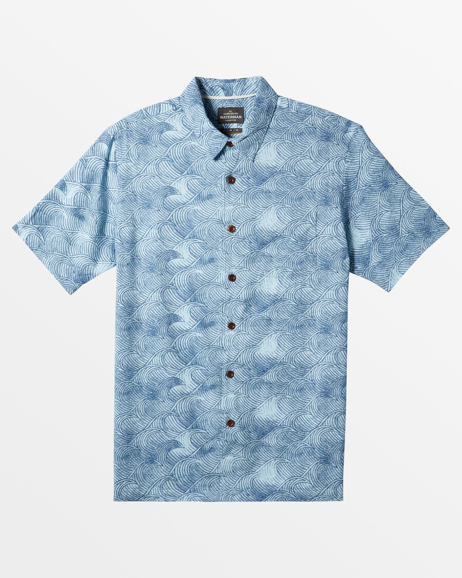 Quiksilver Waterman High Tide Kortärmad Skjorta - Fänrik Blå Högvatten Vävd