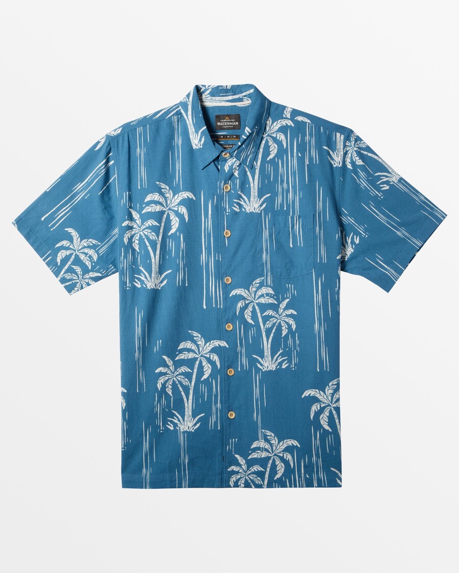 Quiksilver Waterman Shady Palms Kortärmad Skjorta - Blå Stål Shady Palms Vävda