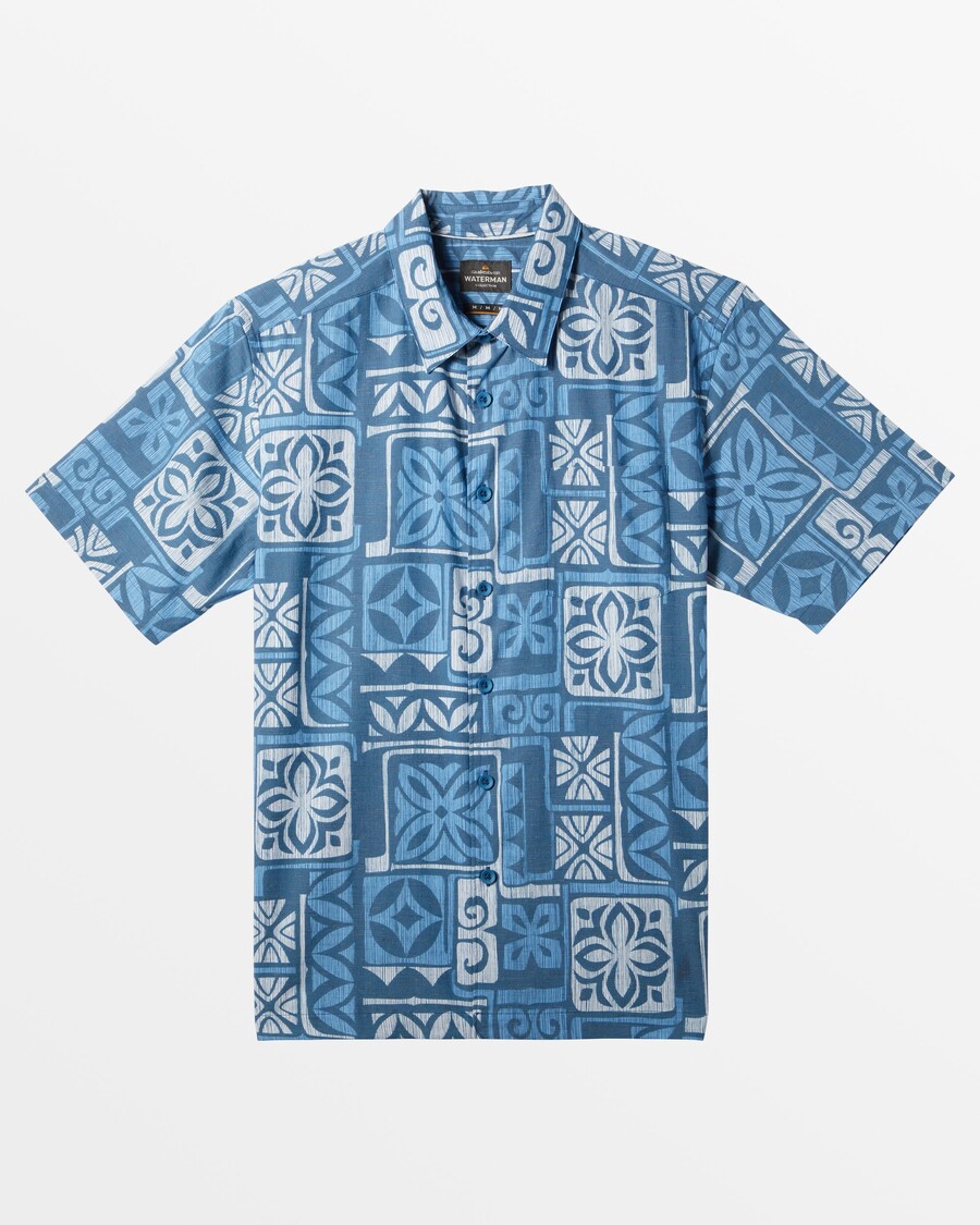 Quiksilver Waterman Tapa Time Majica Kratkih Rukava - Plava čelična Tapa Time Tkana