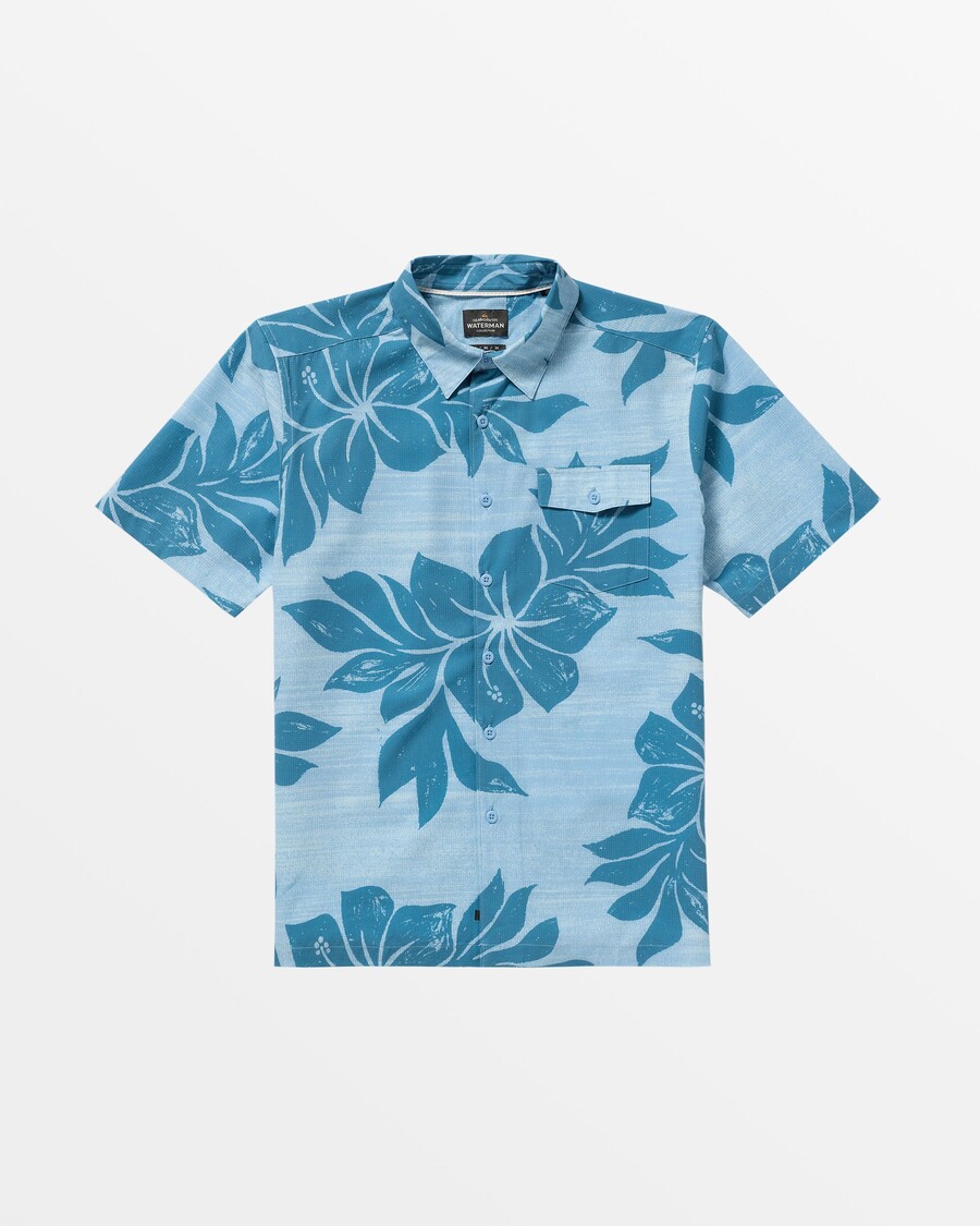 Quiksilver Waterman Košulja Kratkih Rukava S Pelican Pointom - Suton Plava Tkana S Pelican Pointom