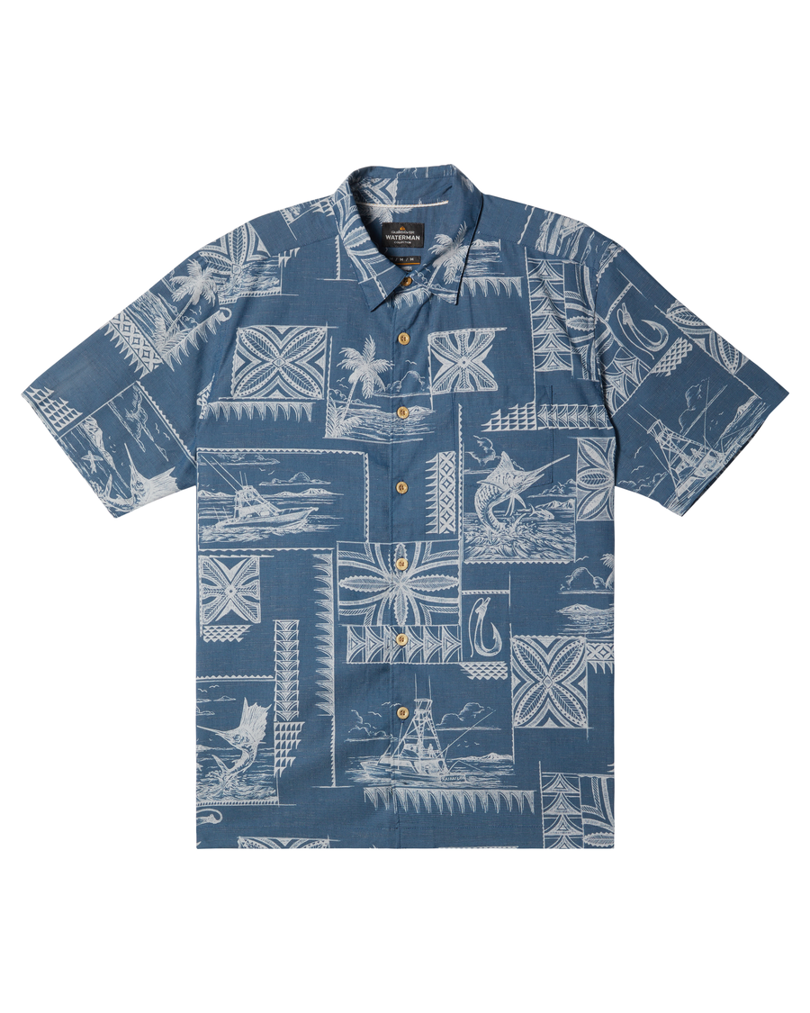 Quiksilver Waterman Bill Fish Kortärmad Skjorta - Majolica Blå Näbbfisk