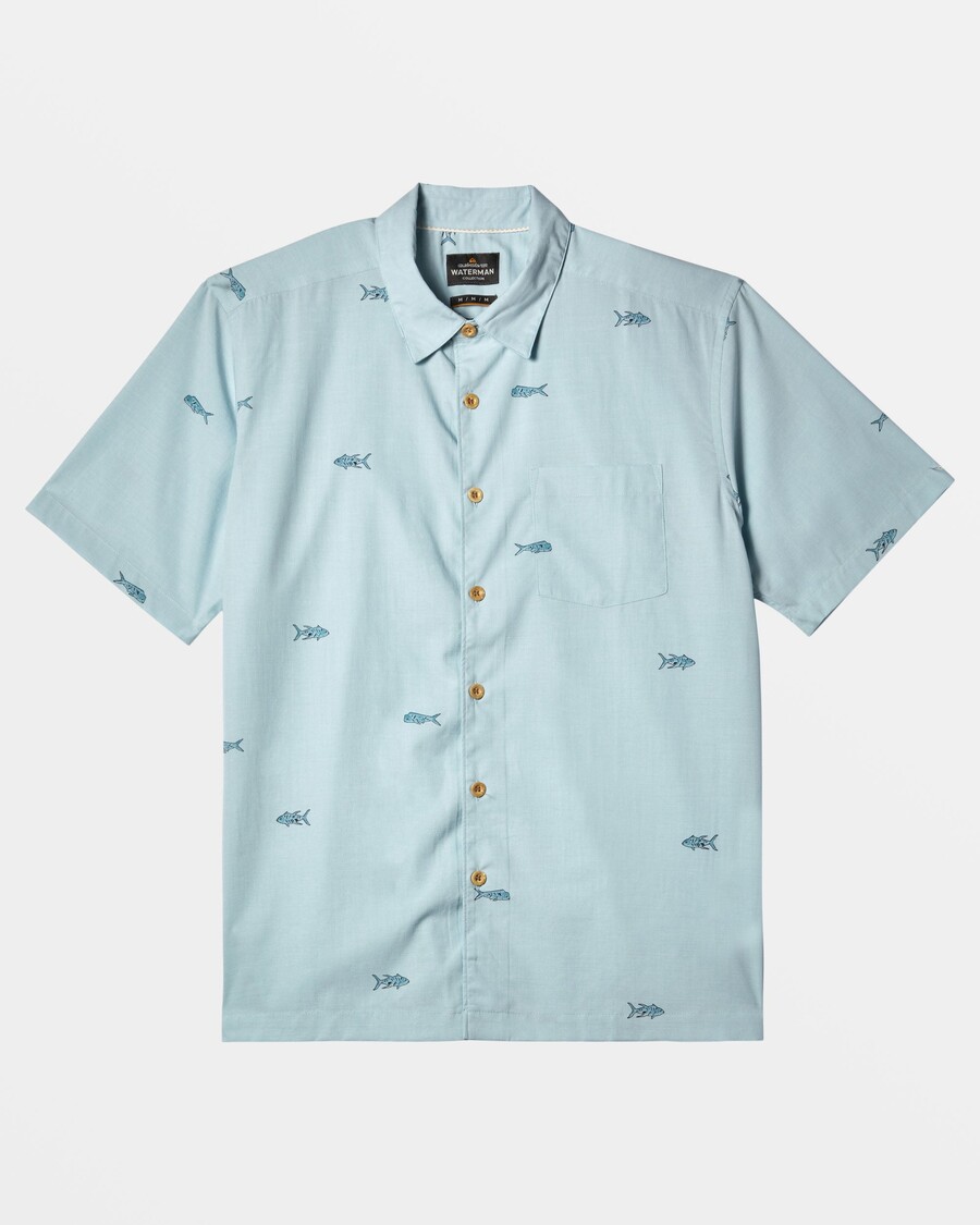 Quiksilver Waterman Kåk Kortärmad Skjorta - Sterling Blå Blockhead