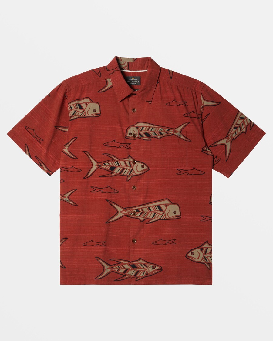 Quiksilver Waterman Out Of Office Košile S Krátkým Rukávem - Spálená Henna Mimo Kancelář
