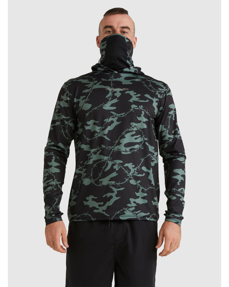 Quik Silver Mikey Hooded Long Sleeve UPF 50 Surf T-Shirt - Black