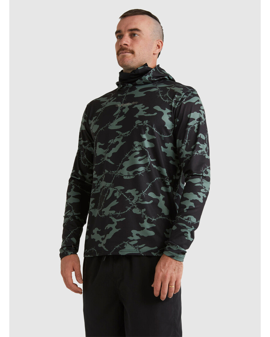 Quik Silver Mikey Hooded Long Sleeve UPF 50 Surf T-Shirt - Black