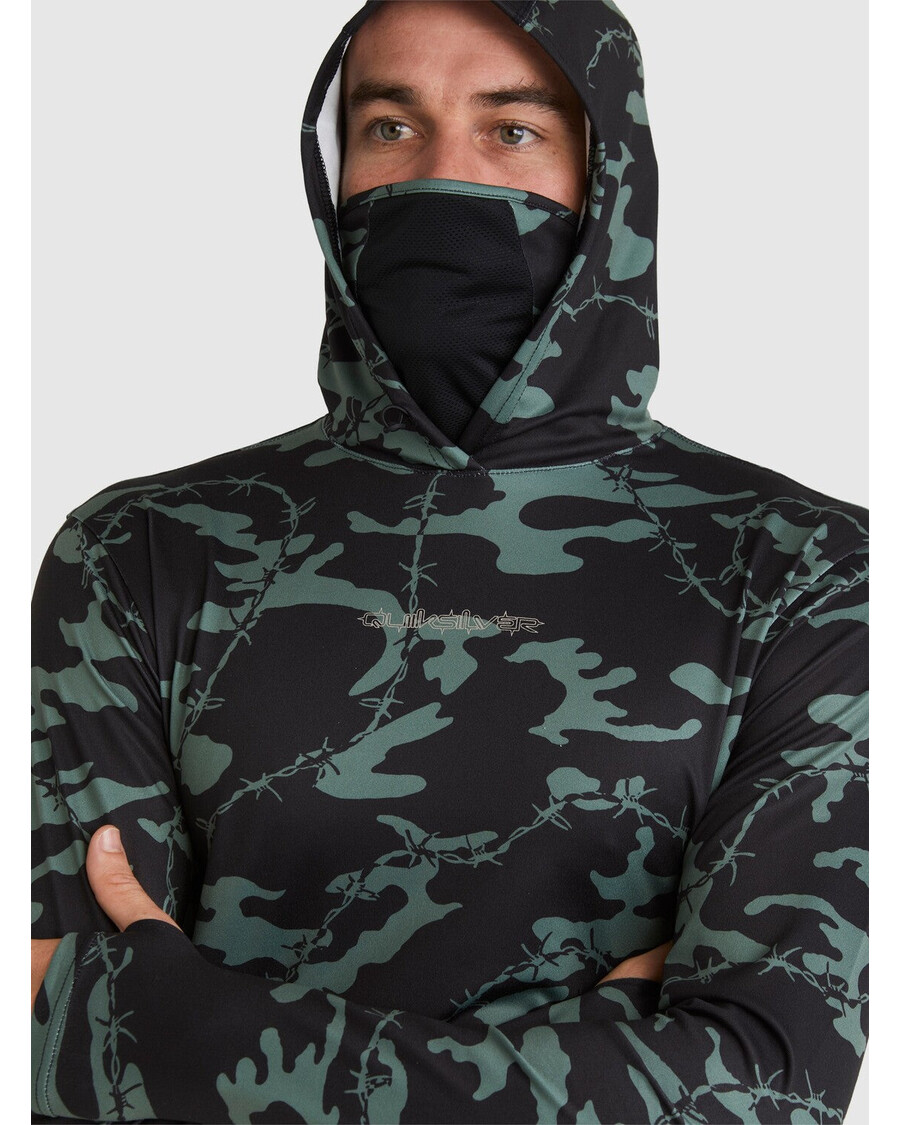 Quik Silver Mikey Hooded Long Sleeve UPF 50 Surf T-Shirt - Black