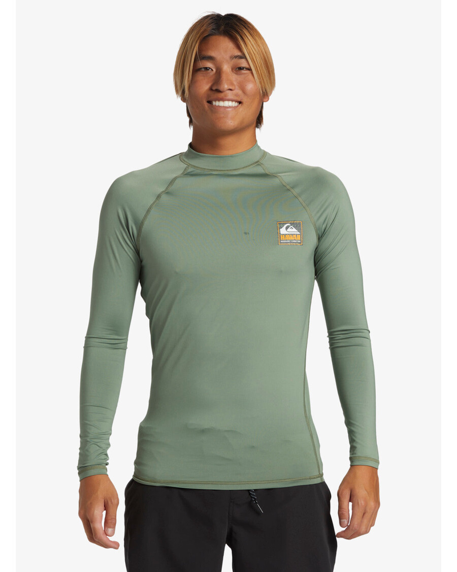 Quik ασημένιο σήμα της Χαβάης Upf 50 μακριά μανίκια Rashguard - θαλάσσιο σπρέι