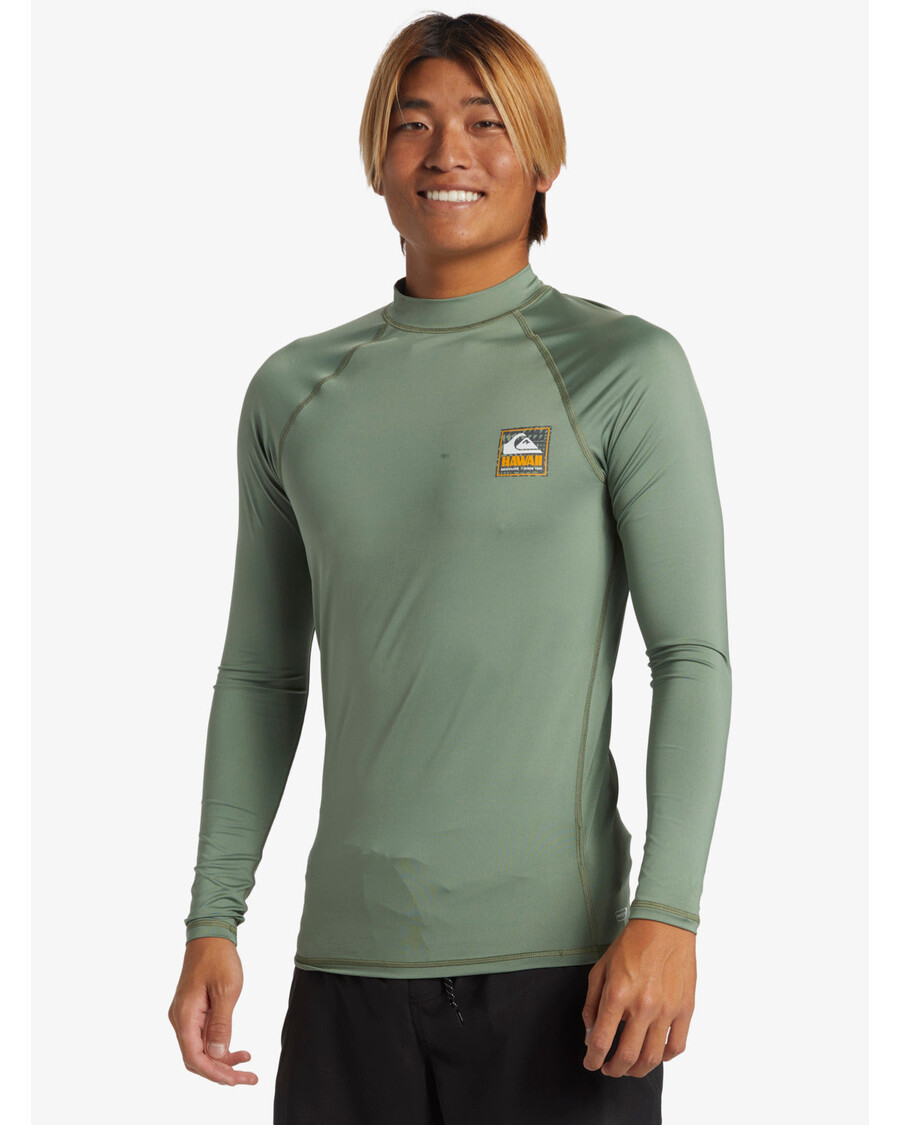 Quik ασημένιο σήμα της Χαβάης Upf 50 μακριά μανίκια Rashguard - θαλάσσιο σπρέι