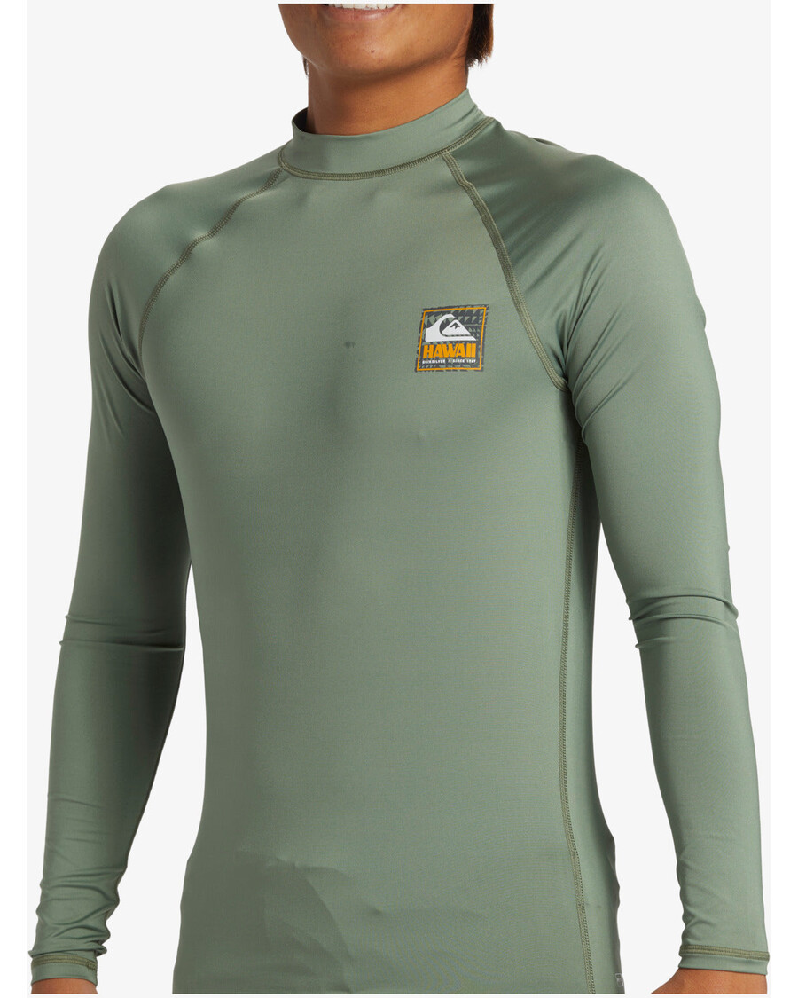 Quik ασημένιο σήμα της Χαβάης Upf 50 μακριά μανίκια Rashguard - θαλάσσιο σπρέι
