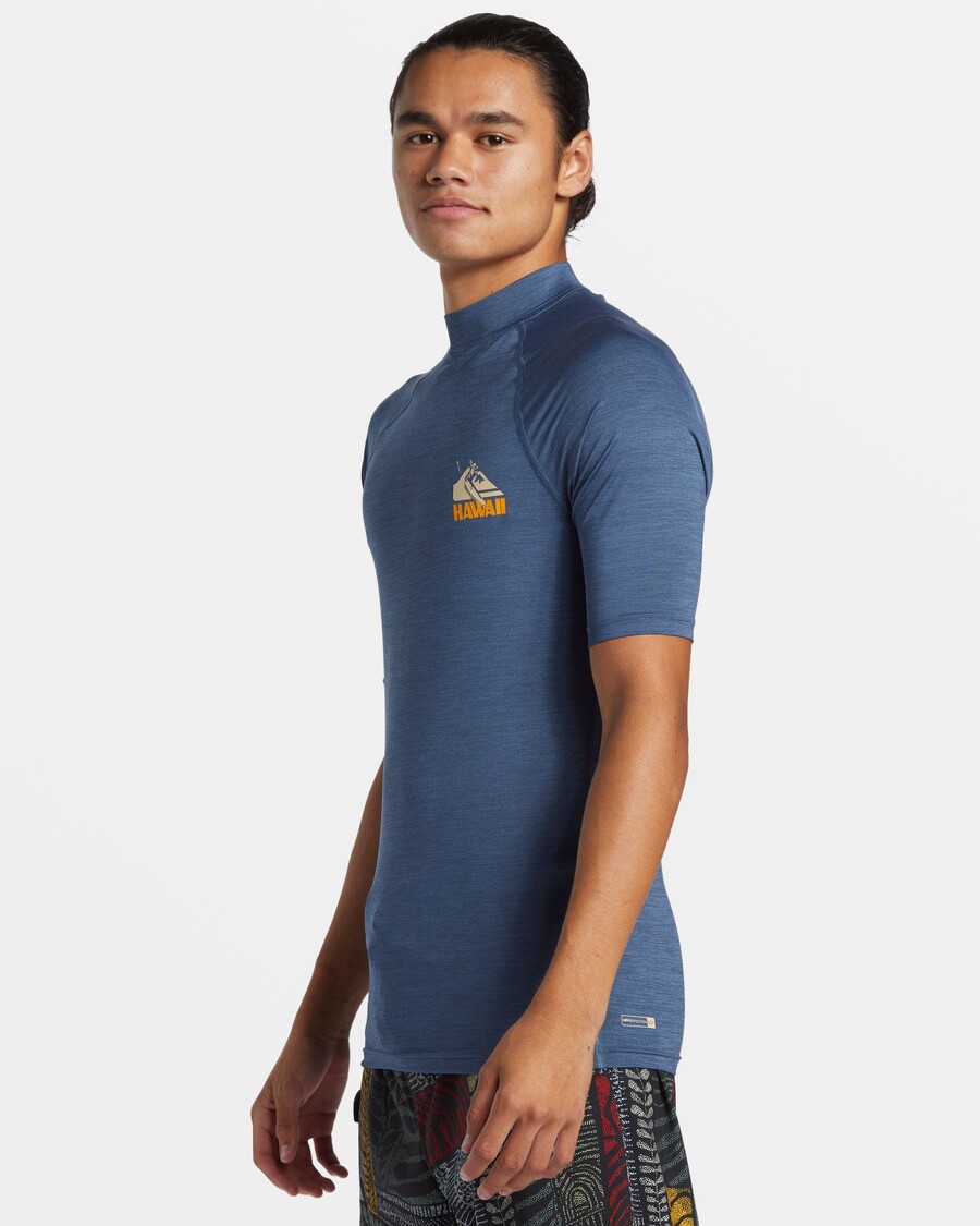 Quik ασημί πετρογλυφικό Upf 50 κοντό μανίκι Rashguard - Vintage Indigo Heather