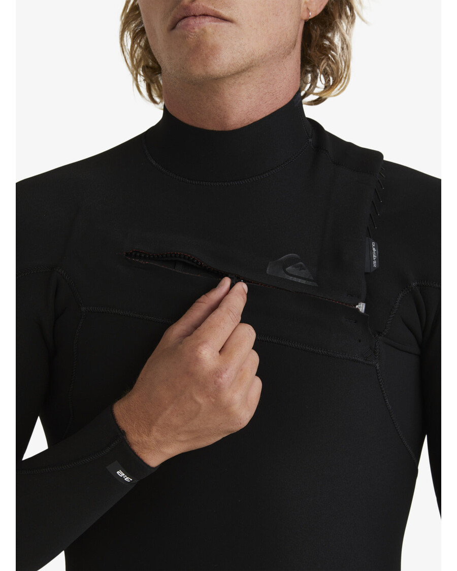 Гидрокостюм Quiksilver с высокой линией груди и молнией на груди толщиной 4/3 мм - черный