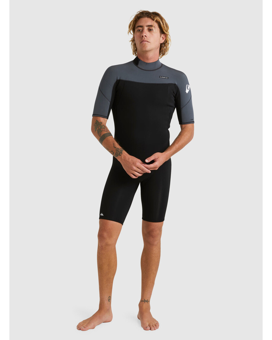 Quik Silver 2/2mm Everyday Sessions Short Sleeve Back Zip Springsuit - Black/Gun Metal
