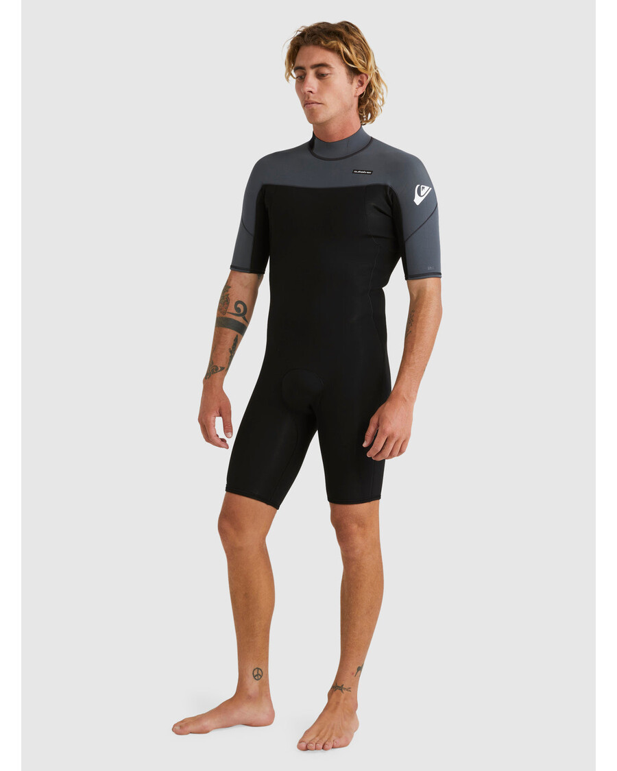 Quik Silver 2/2mm Everyday Sessions Short Sleeve Back Zip Springsuit - Black/Gun Metal