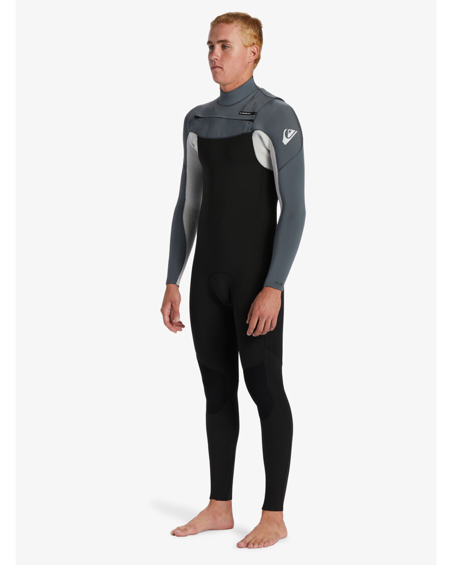 クイックシルバー 3/2mm エブリデイ セッション チェスト ジップ ウェットスーツ - ブラック/アッシュ